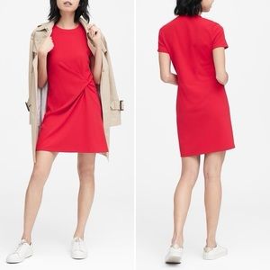 Banana Republic Stretch Crepe Twist Front T-Shirt Red Dress